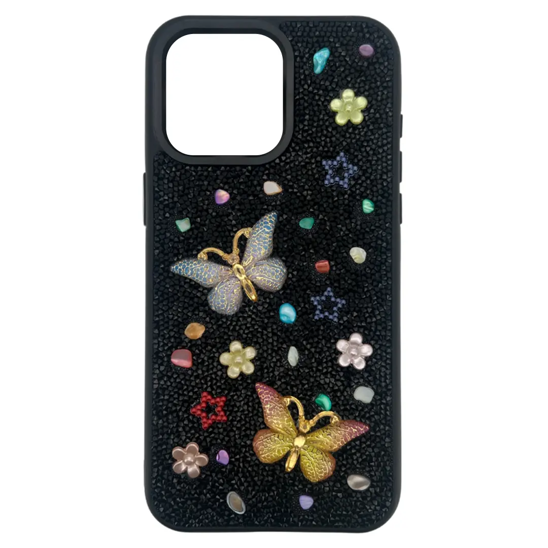 iPhone 16 Plus Butterfly and Diamond Bling Case Black